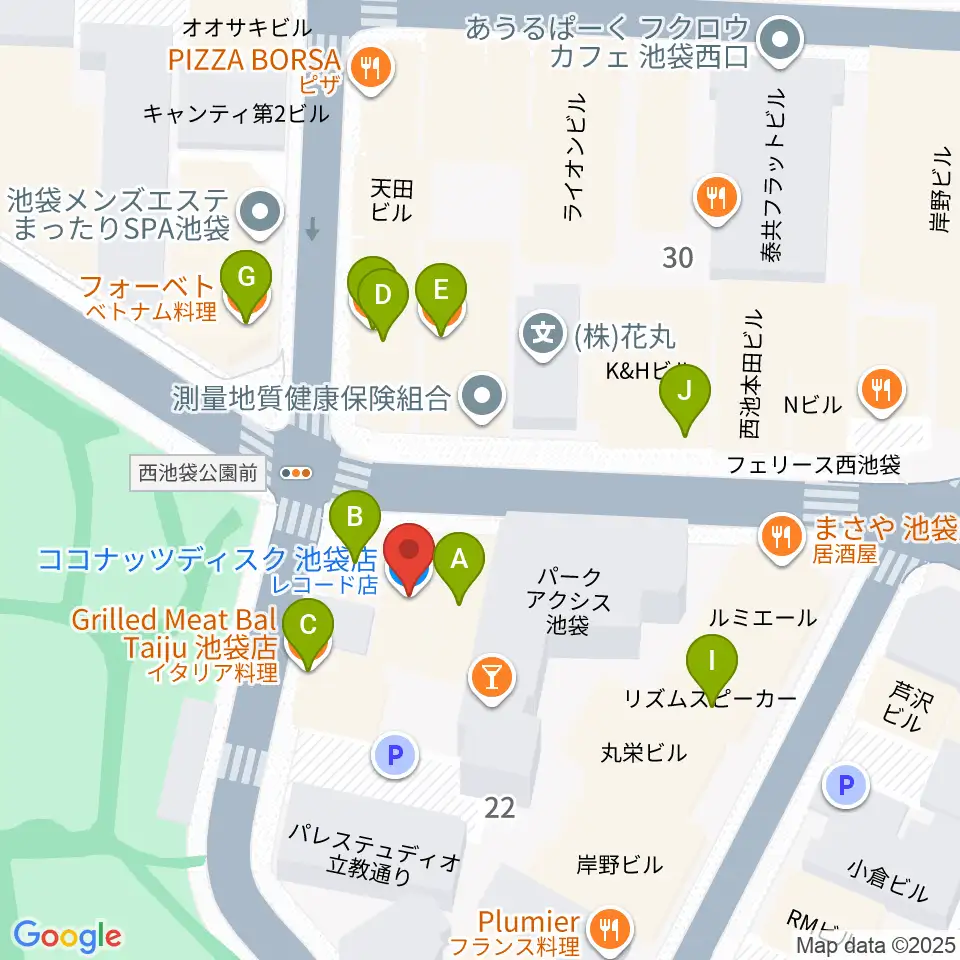 ココナッツディスク池袋店周辺のファミレス・ファーストフード一覧地図