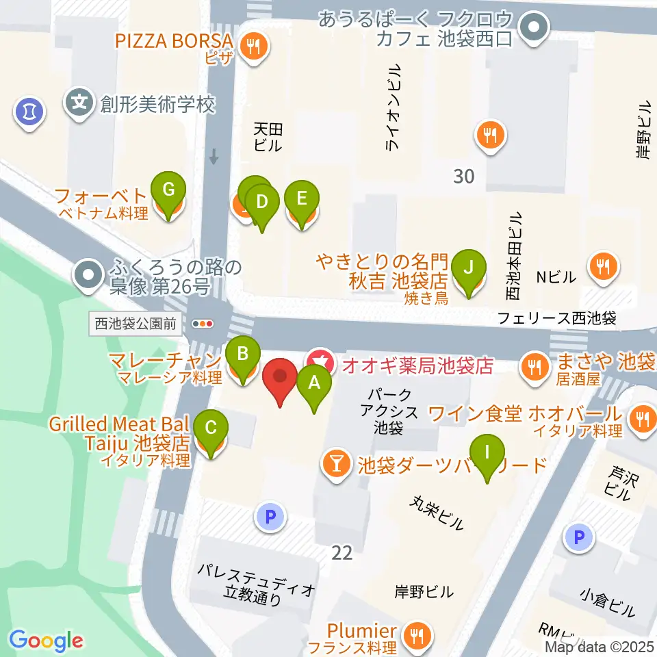 ココナッツディスク池袋店周辺のファミレス・ファーストフード一覧地図