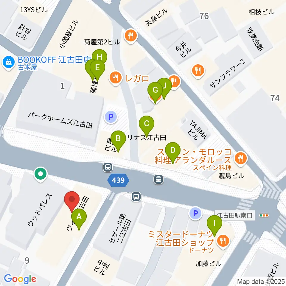 ココナッツディスク江古田店周辺のファミレス・ファーストフード一覧地図