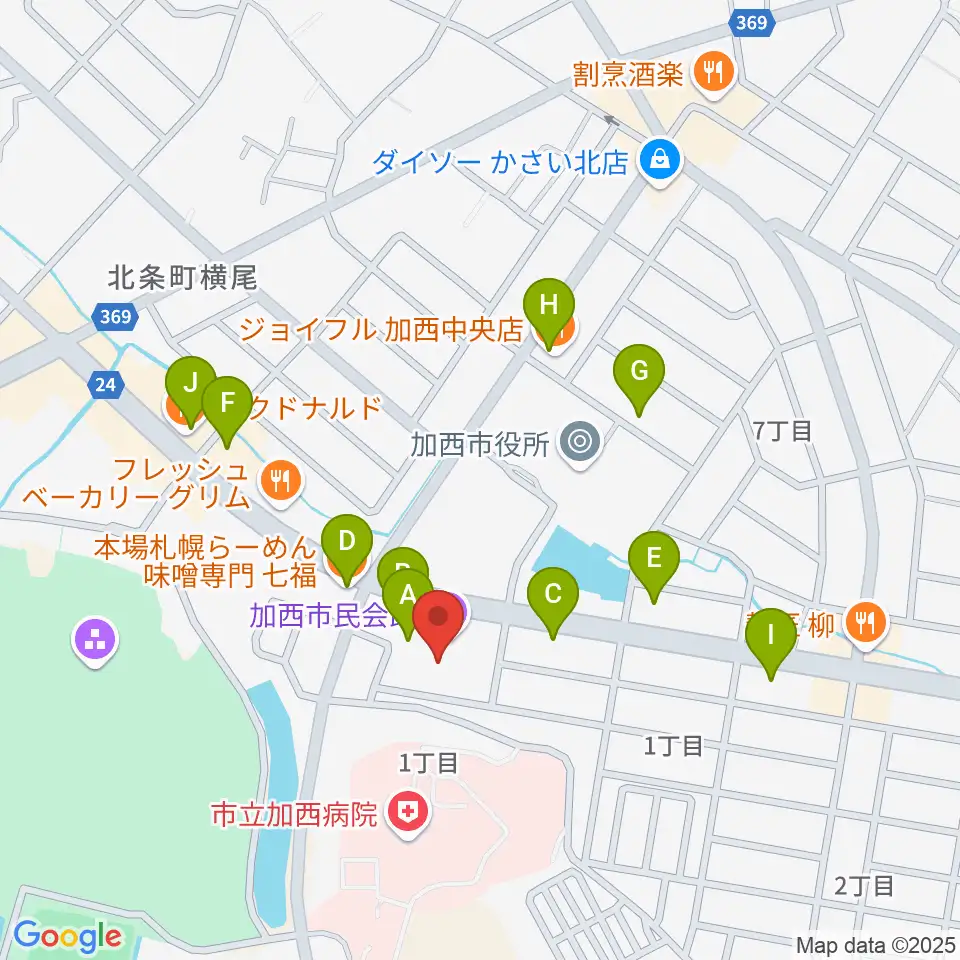 加西市民会館周辺のファミレス・ファーストフード一覧地図