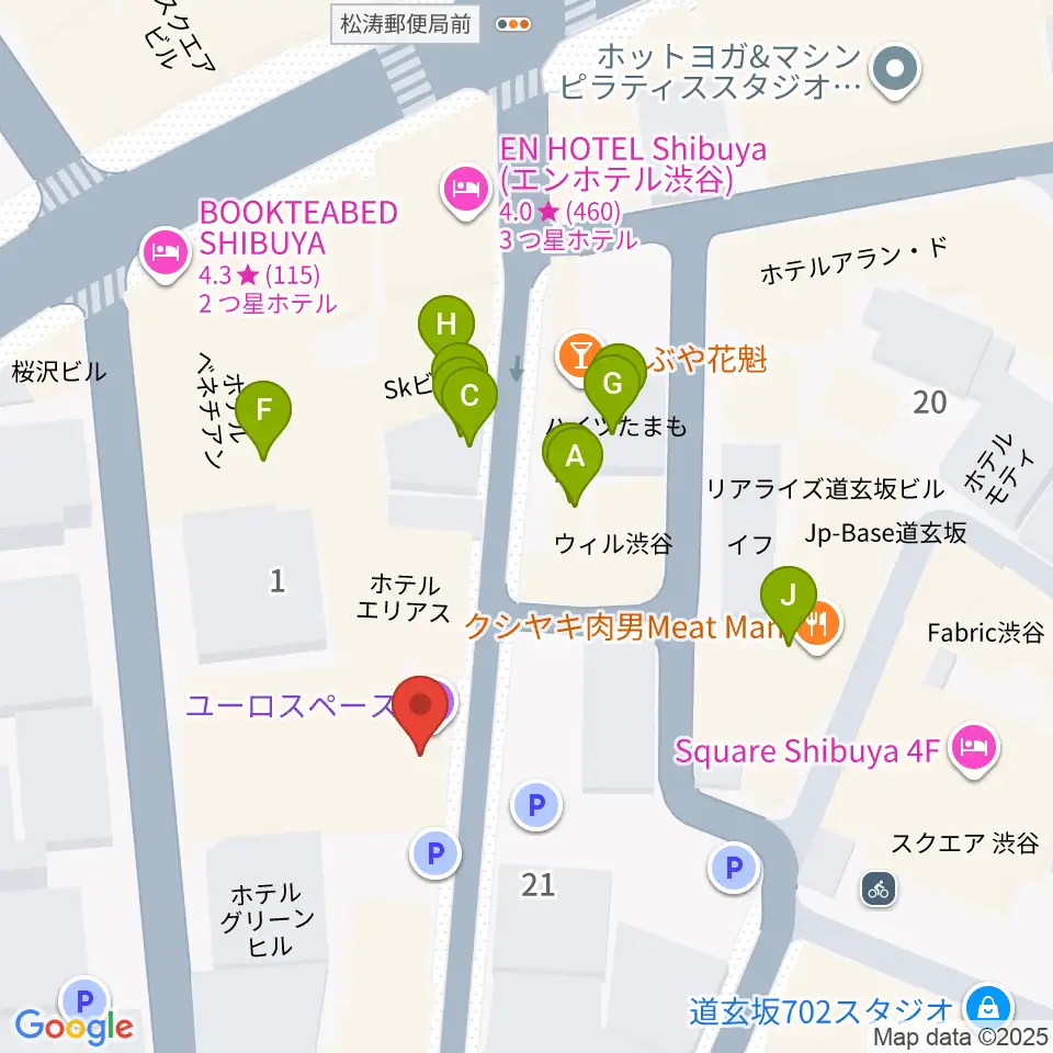 渋谷ユーロライブ周辺のファミレス・ファーストフード一覧地図
