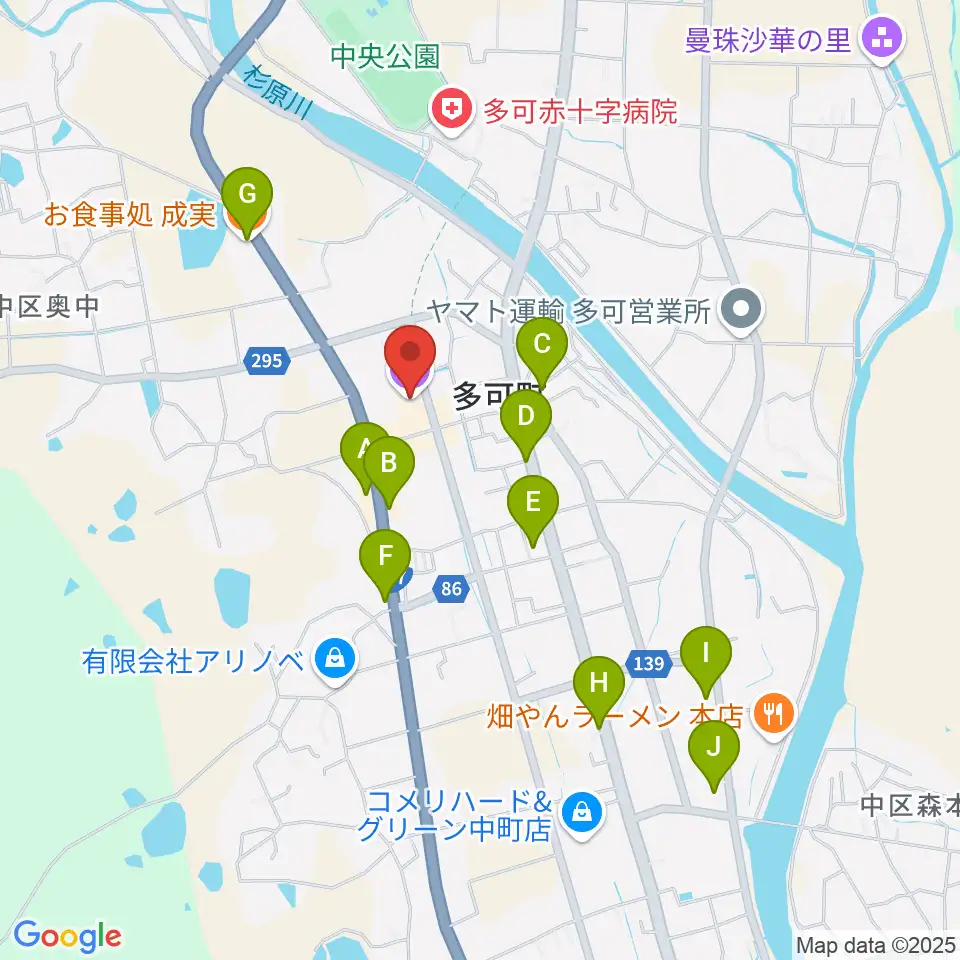 多可町文化会館 ベルディーホール周辺のファミレス・ファーストフード一覧地図