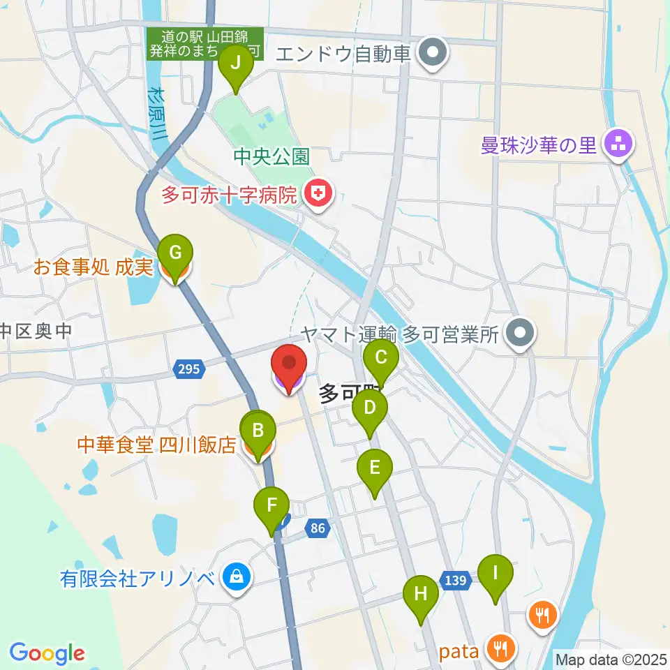多可町文化会館 ベルディーホール周辺のファミレス・ファーストフード一覧地図