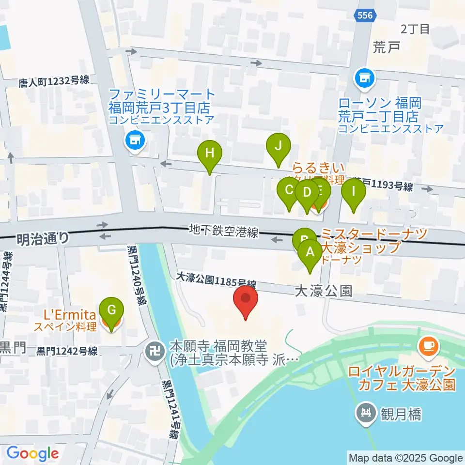 大濠公園能楽堂周辺のファミレス・ファーストフード一覧地図