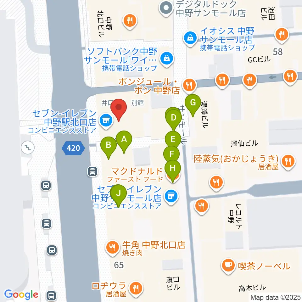 レア中野店周辺のファミレス・ファーストフード一覧地図