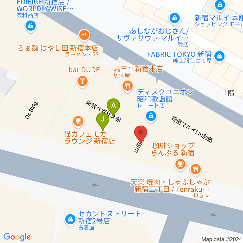 ディスクユニオン新宿周辺のファミレス・ファーストフード一覧地図