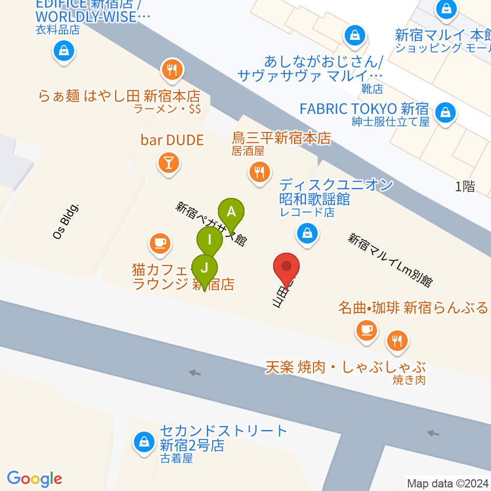 ディスクユニオン新宿周辺のファミレス・ファーストフード一覧地図