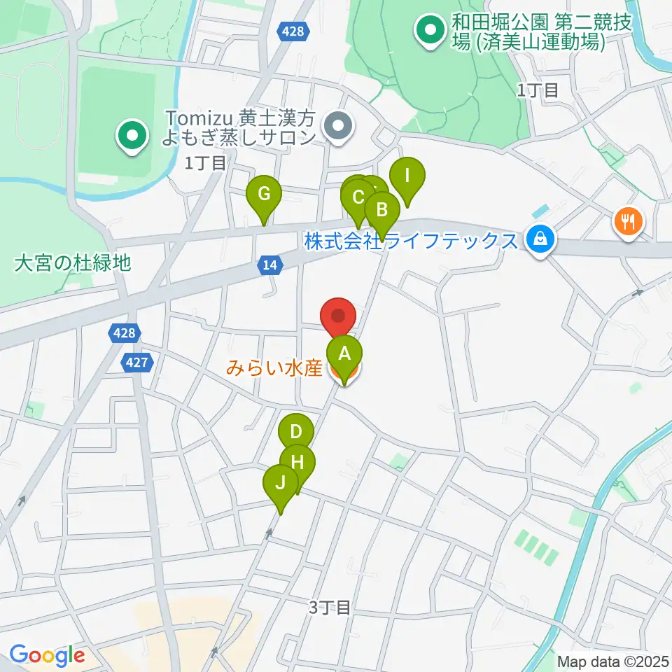 ソノリウム周辺のファミレス・ファーストフード一覧地図