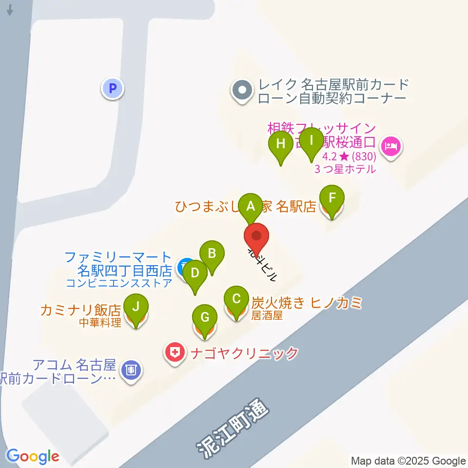 バナナレコード名駅店周辺のファミレス・ファーストフード一覧地図