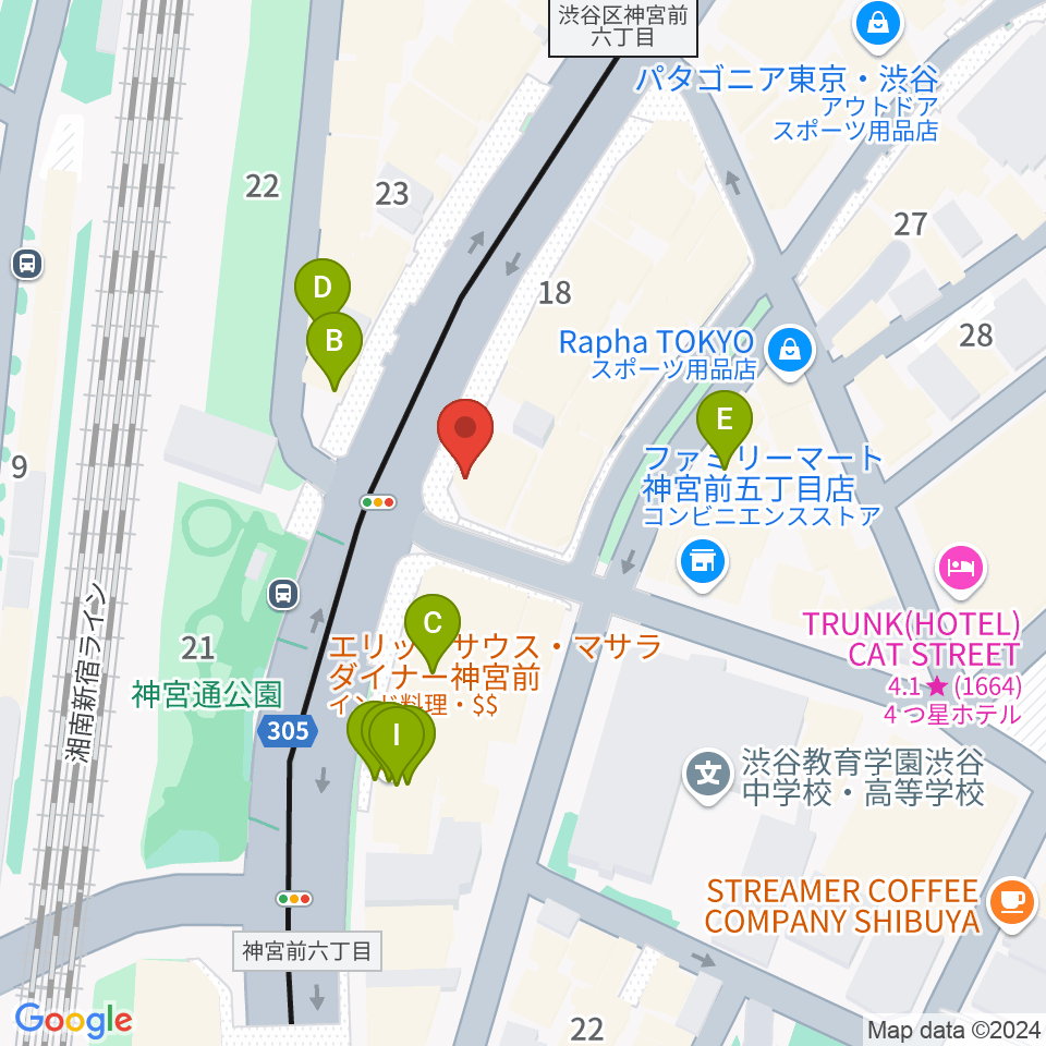 原宿クロコダイル周辺のファミレス・ファーストフード一覧地図