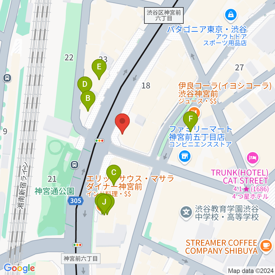 原宿クロコダイル周辺のファミレス・ファーストフード一覧地図