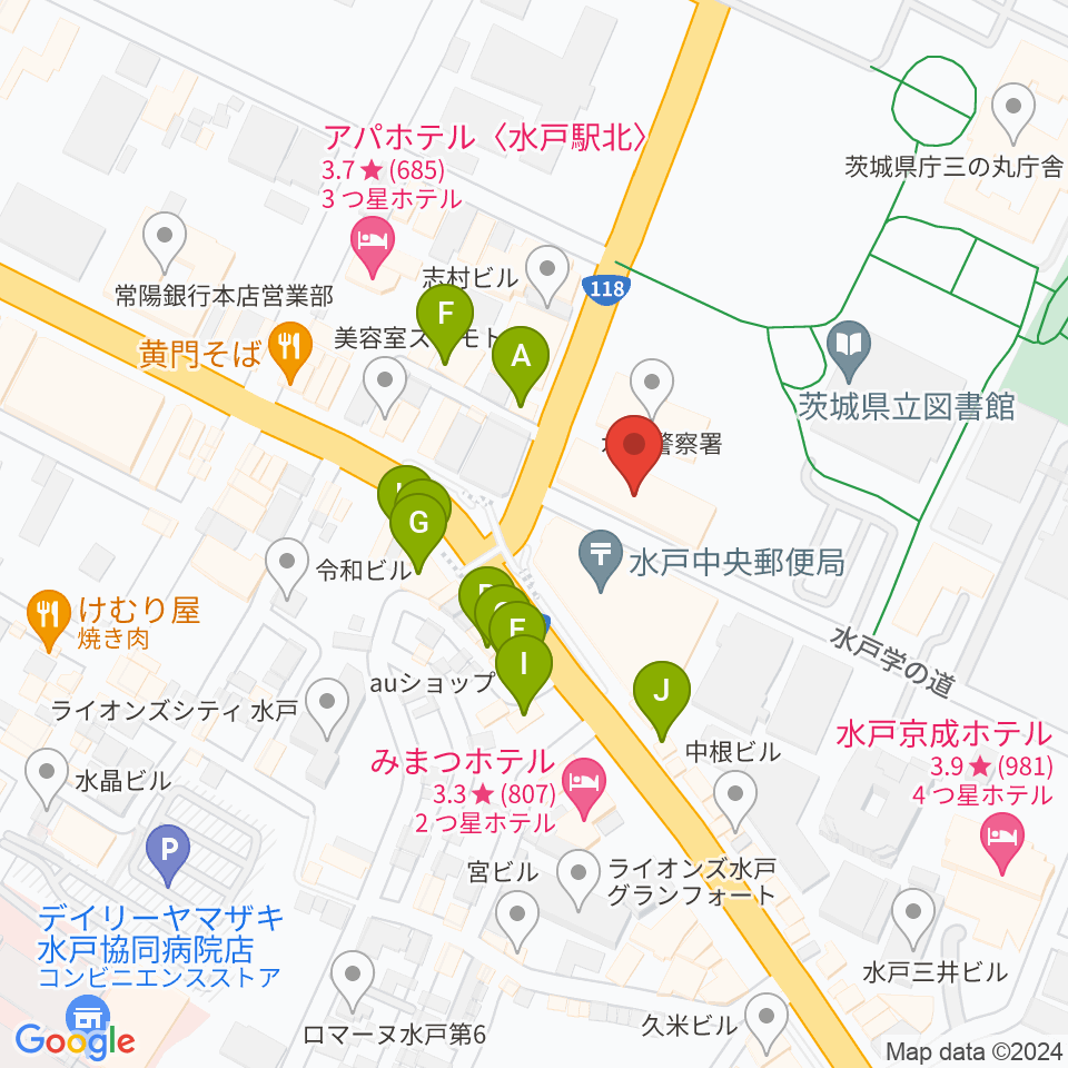 常陽藝文センター周辺のファミレス・ファーストフード一覧地図