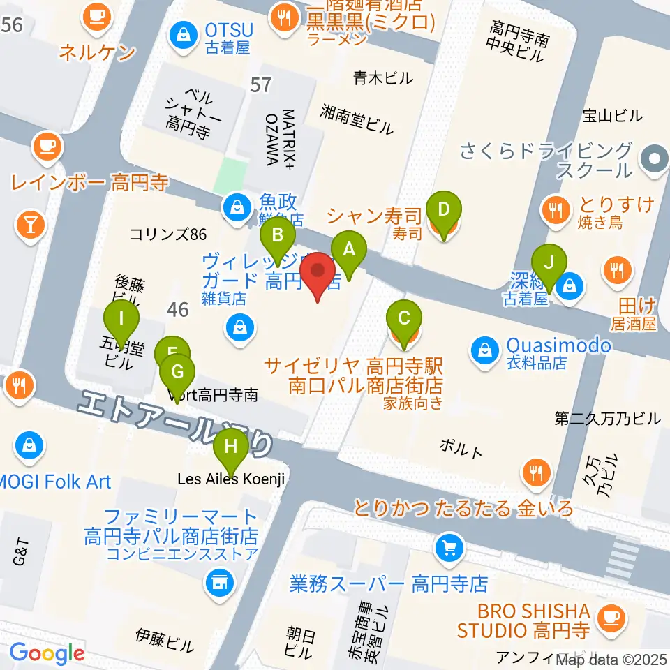 UNIVERSOUNDS周辺のファミレス・ファーストフード一覧地図