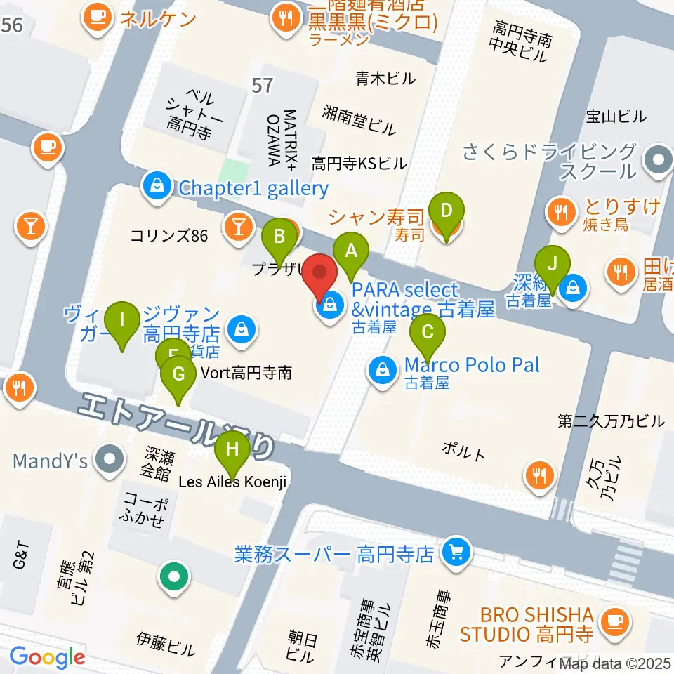UNIVERSOUNDS周辺のファミレス・ファーストフード一覧地図