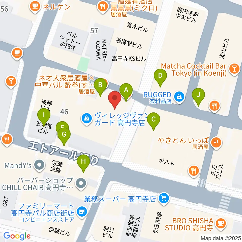 UNIVERSOUNDS周辺のファミレス・ファーストフード一覧地図