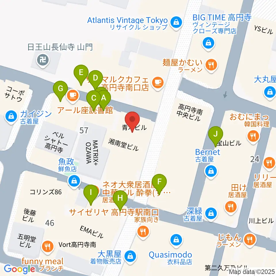 ビー・インレコーズ周辺のファミレス・ファーストフード一覧地図