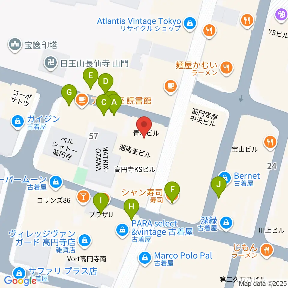 ビー・インレコーズ周辺のファミレス・ファーストフード一覧地図