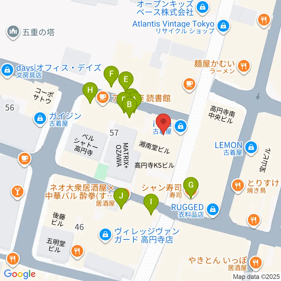 ビー・インレコーズ周辺のファミレス・ファーストフード一覧地図