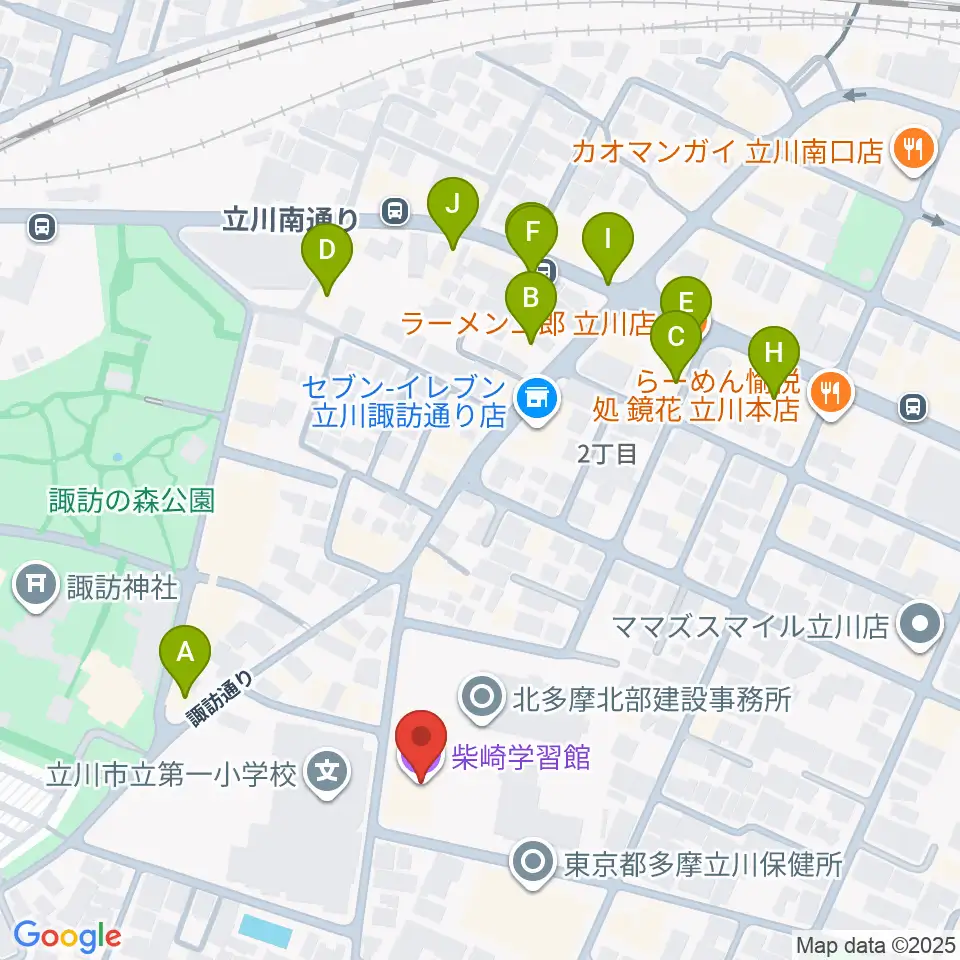 柴崎学習館周辺のファミレス・ファーストフード一覧地図