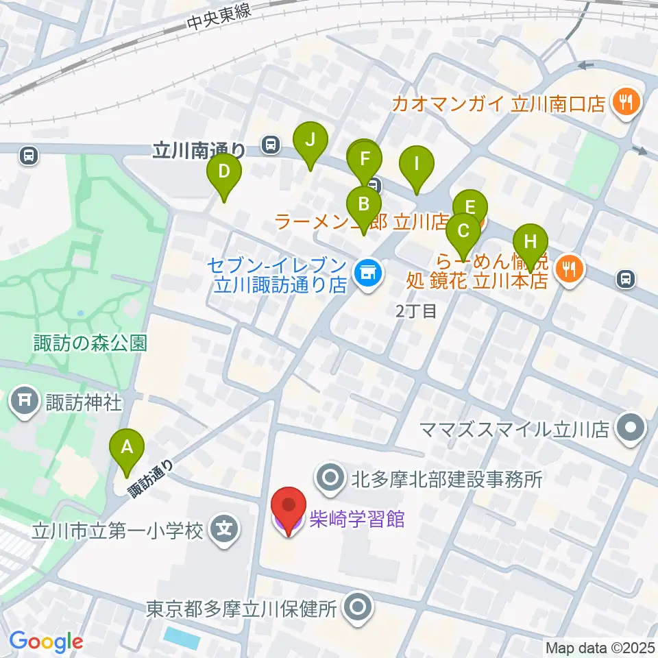 柴崎学習館周辺のファミレス・ファーストフード一覧地図