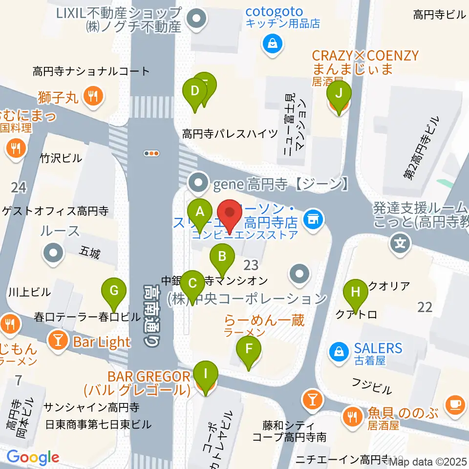 高円寺レコードショップBASE周辺のファミレス・ファーストフード一覧地図