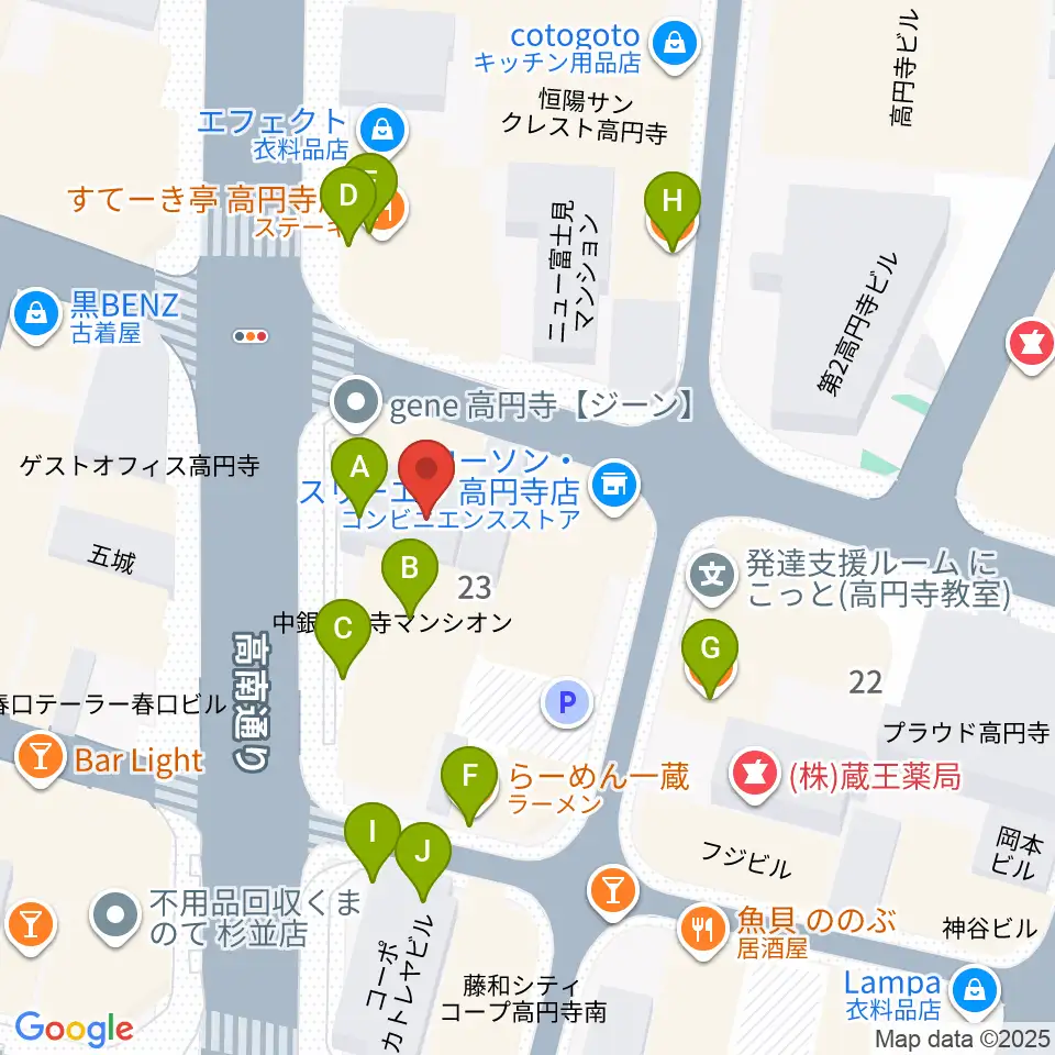 高円寺レコードショップBASE周辺のファミレス・ファーストフード一覧地図