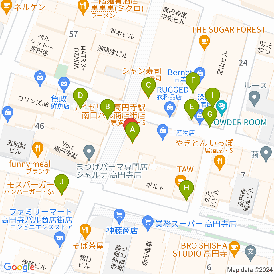 RECORD BOY周辺のファミレス・ファーストフード一覧地図