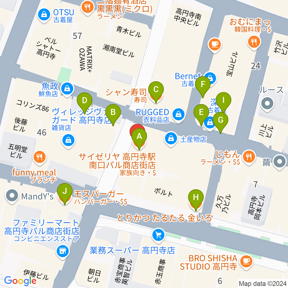 RECORD BOY周辺のファミレス・ファーストフード一覧地図