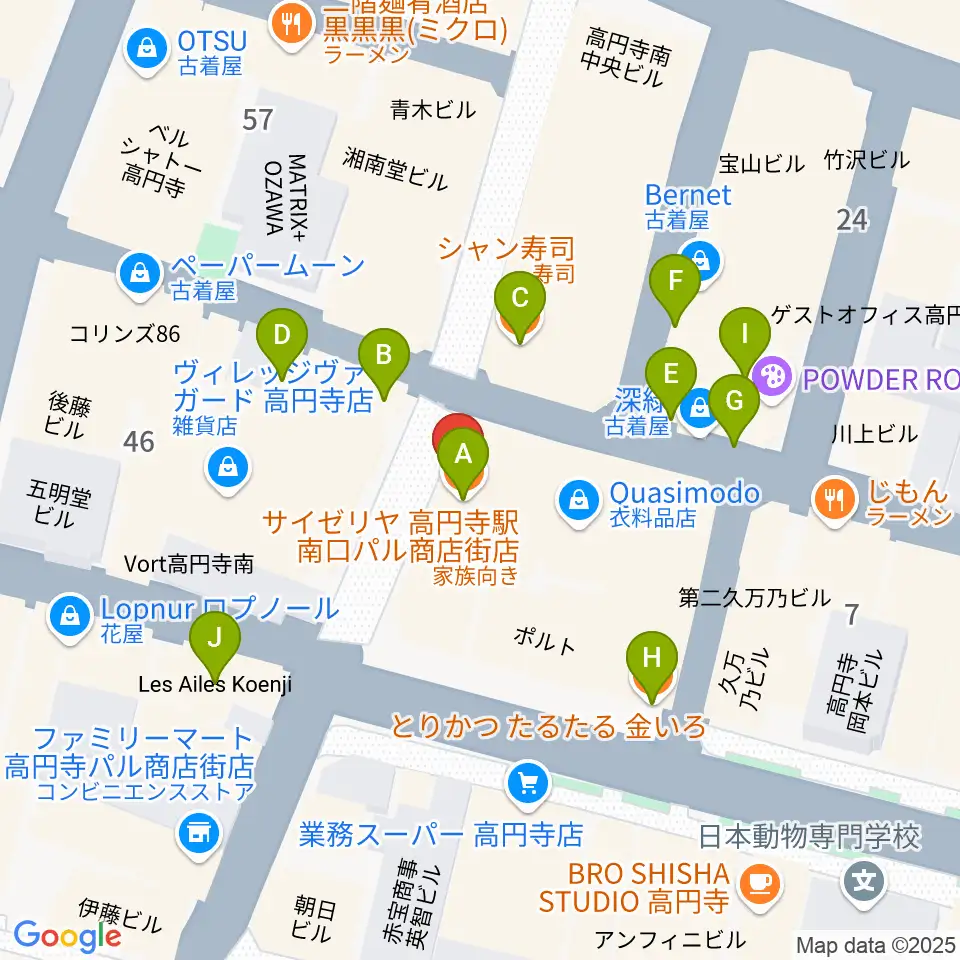 RECORD BOY周辺のファミレス・ファーストフード一覧地図