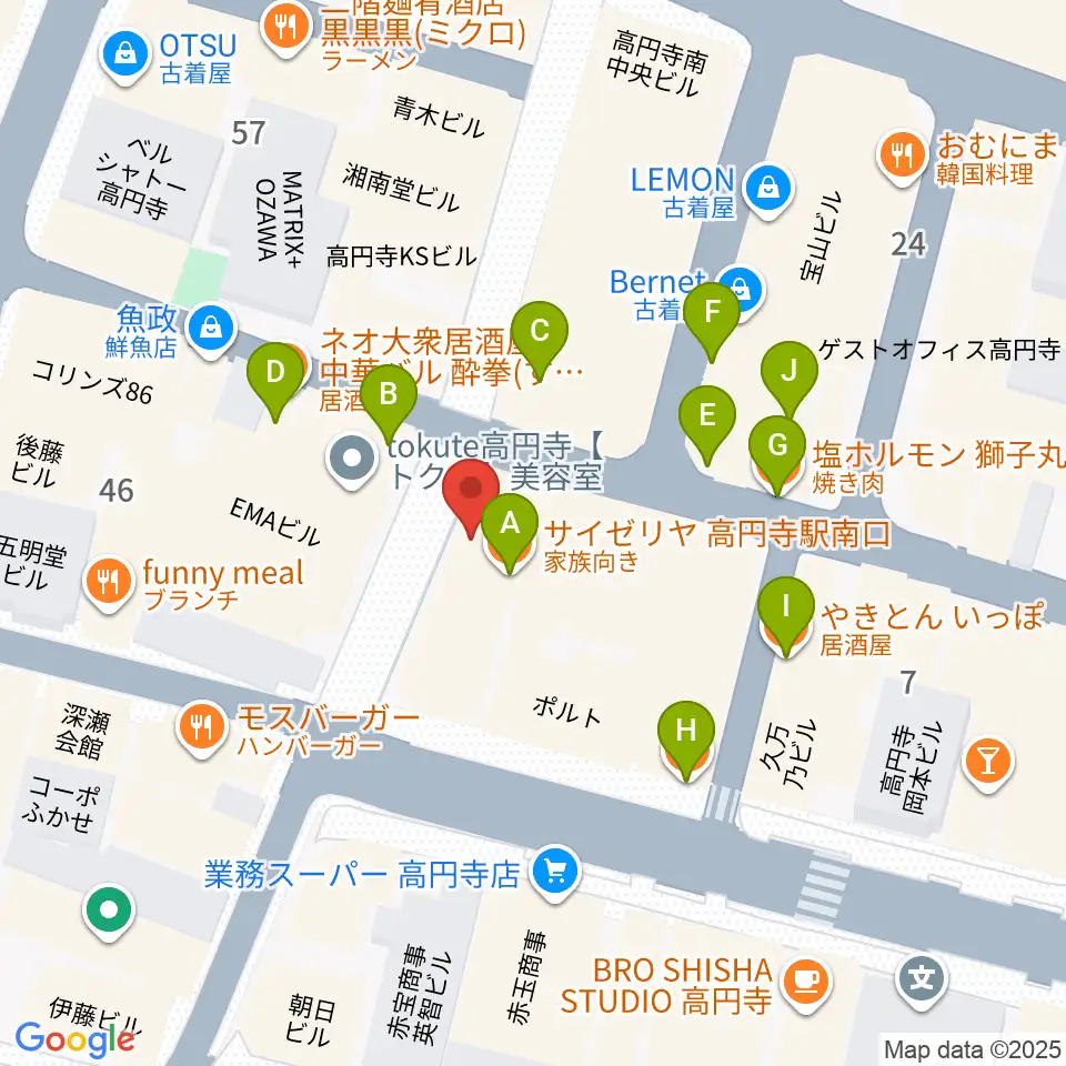 RECORD BOY周辺のファミレス・ファーストフード一覧地図