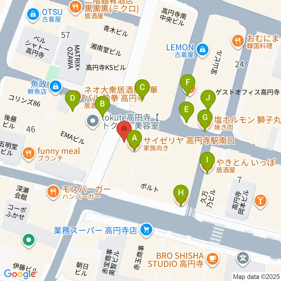 RECORD BOY周辺のファミレス・ファーストフード一覧地図