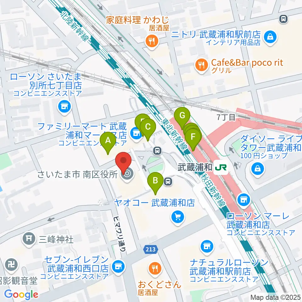武蔵浦和コミュニティセンター周辺のファミレス・ファーストフード一覧地図