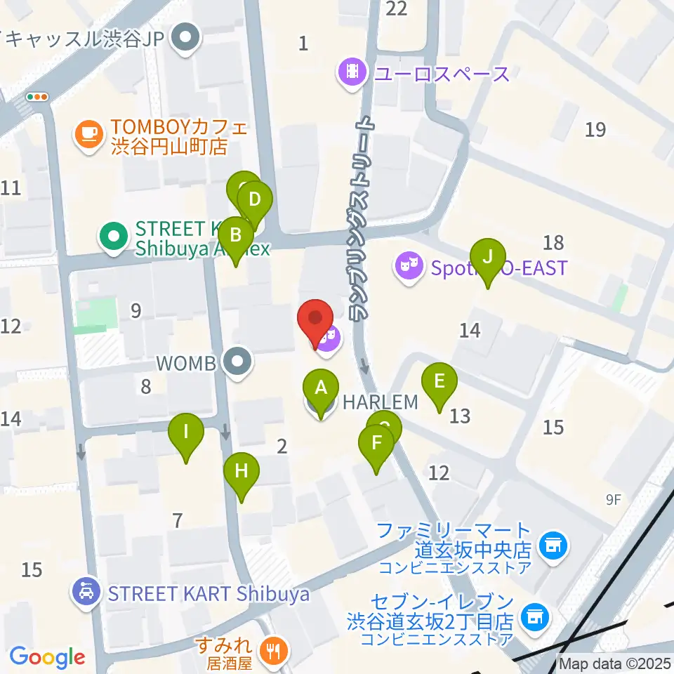 渋谷Spotify O-nest周辺のファミレス・ファーストフード一覧地図
