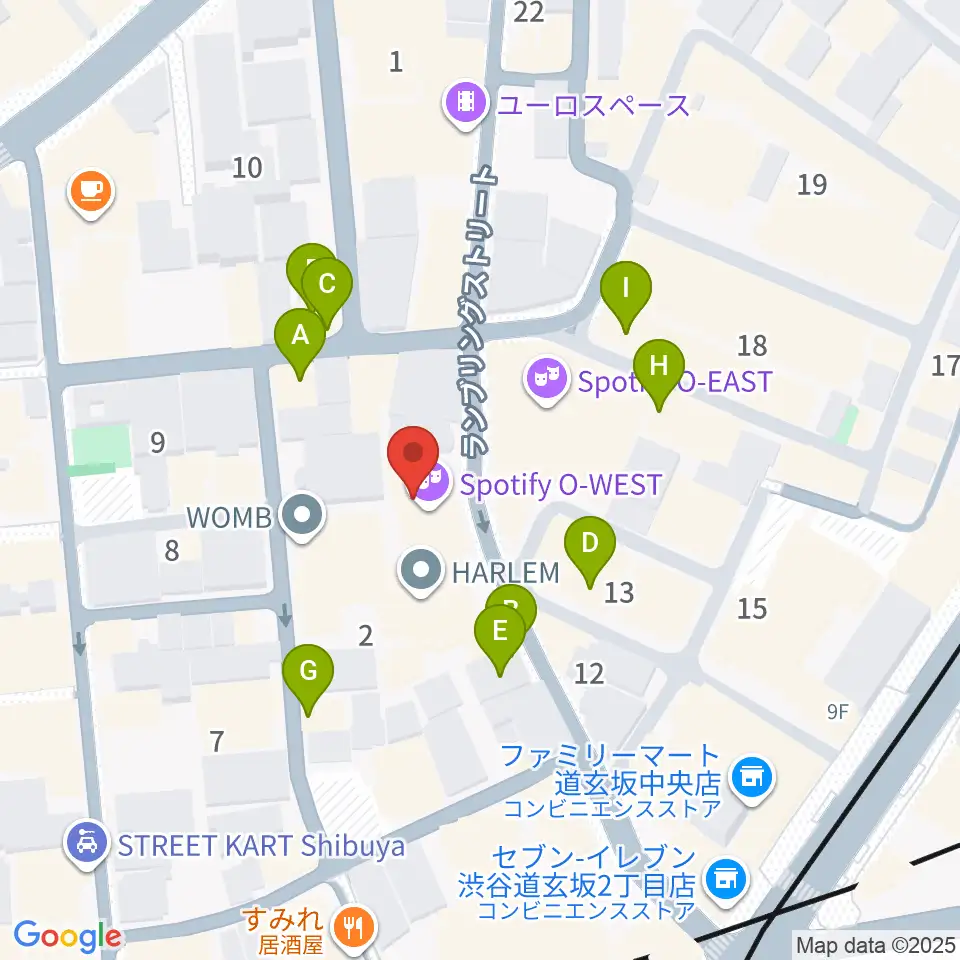 渋谷Spotify O-nest周辺のファミレス・ファーストフード一覧地図