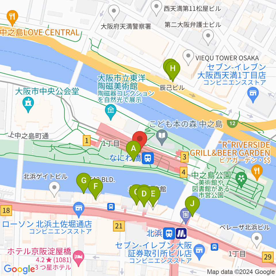 京阪電車なにわ橋駅 アートエリアB1周辺のファミレス・ファーストフード一覧地図