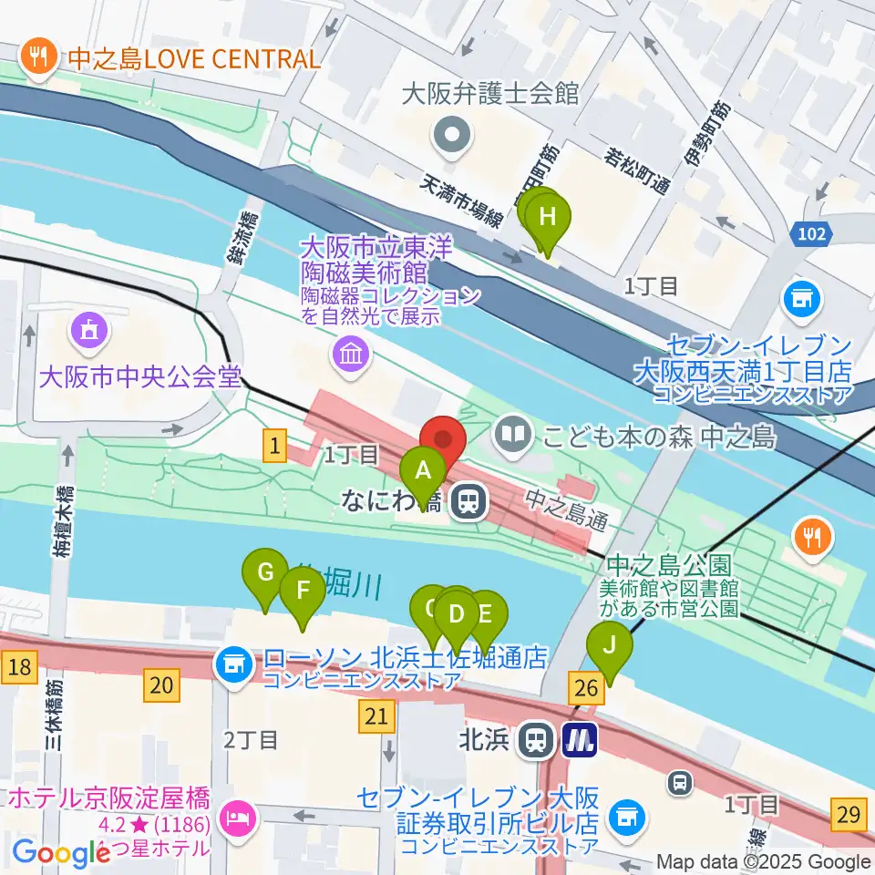 京阪電車なにわ橋駅 アートエリアB1周辺のファミレス・ファーストフード一覧地図