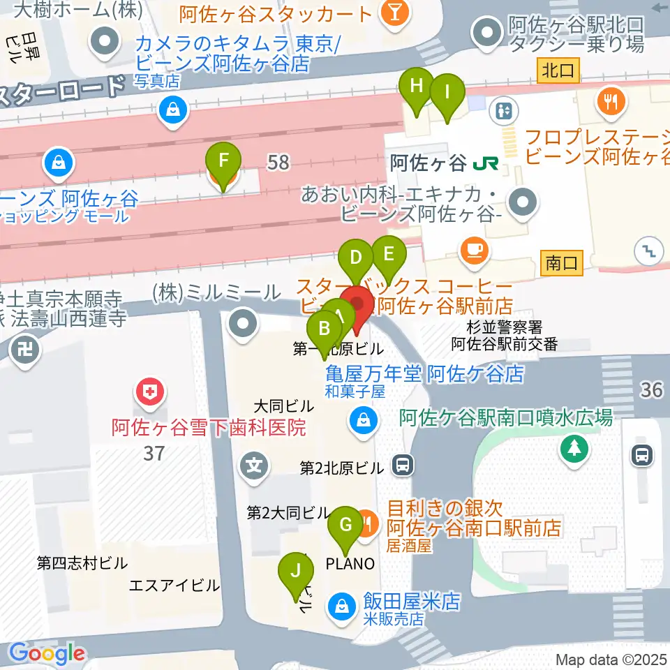 阿佐ヶ谷クラヴィーア周辺のファミレス・ファーストフード一覧地図