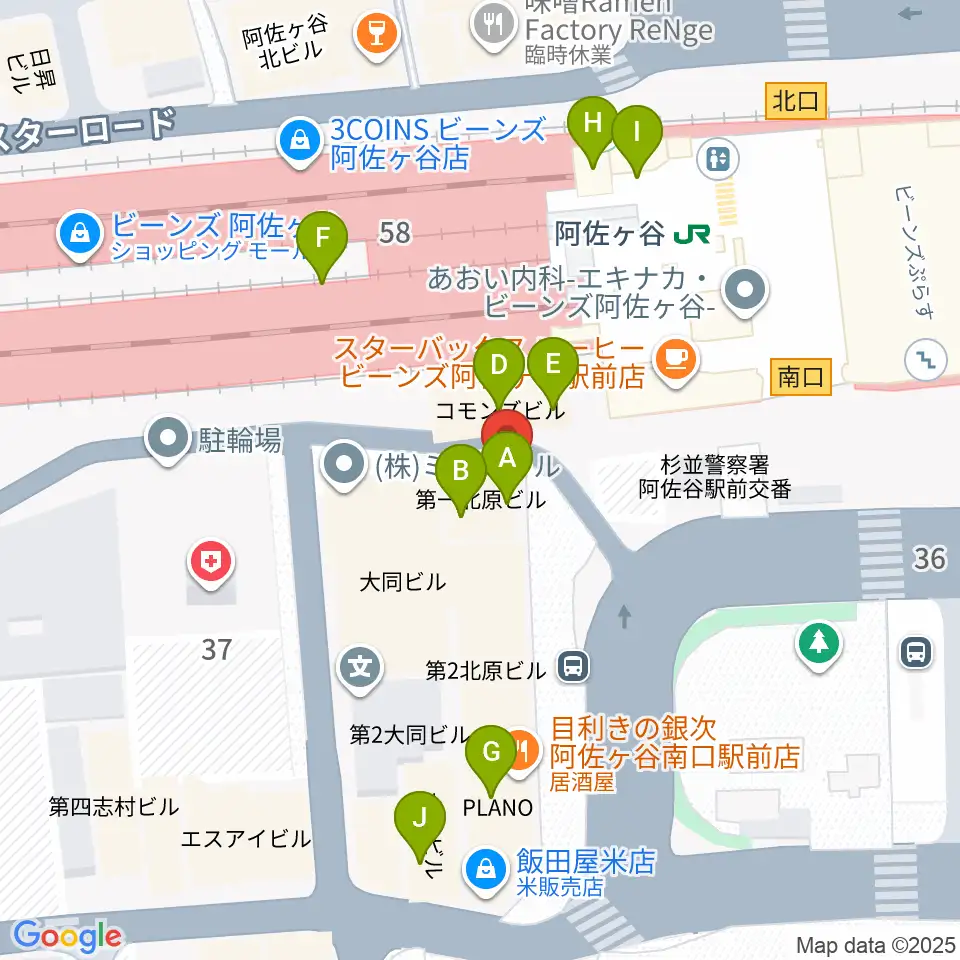阿佐ヶ谷クラヴィーア周辺のファミレス・ファーストフード一覧地図