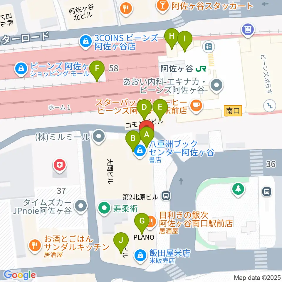 阿佐ヶ谷クラヴィーア周辺のファミレス・ファーストフード一覧地図