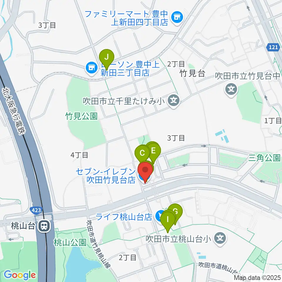 三木楽器 桃山台センター周辺のファミレス・ファーストフード一覧地図
