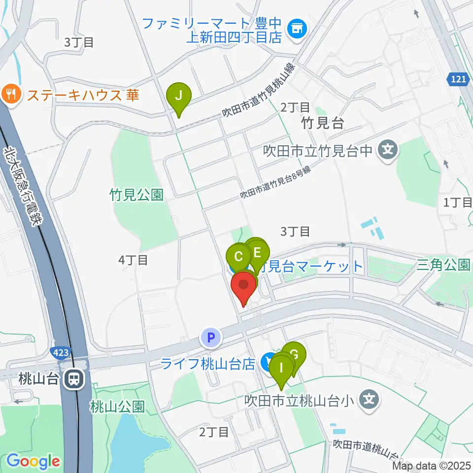 三木楽器 桃山台センター周辺のファミレス・ファーストフード一覧地図