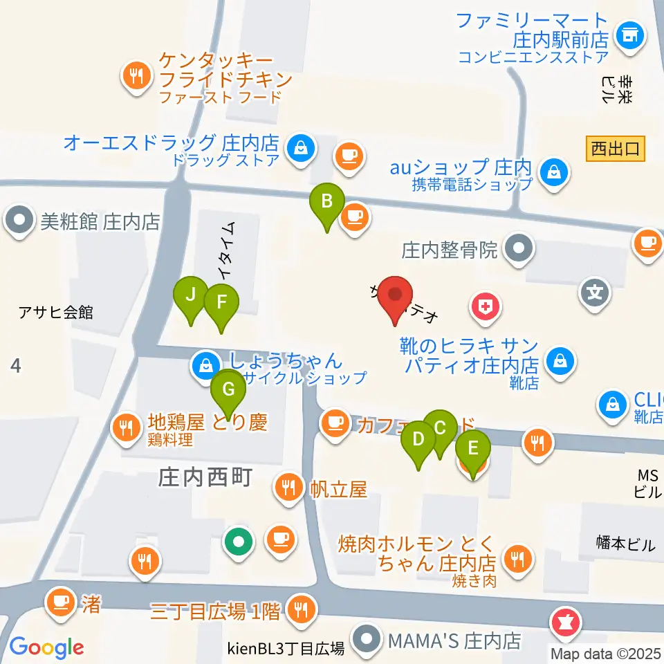 三木楽器 庄内センター周辺のファミレス・ファーストフード一覧地図