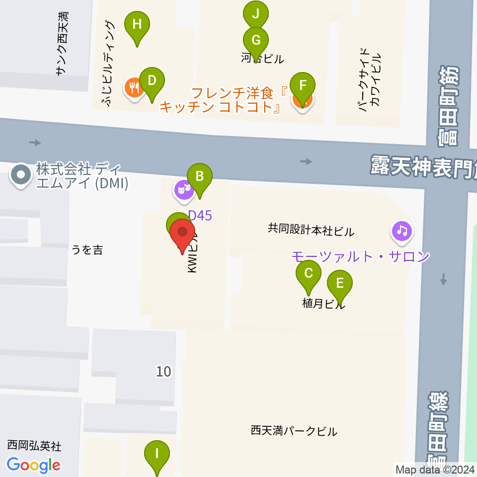 西天満D45周辺のファミレス・ファーストフード一覧地図