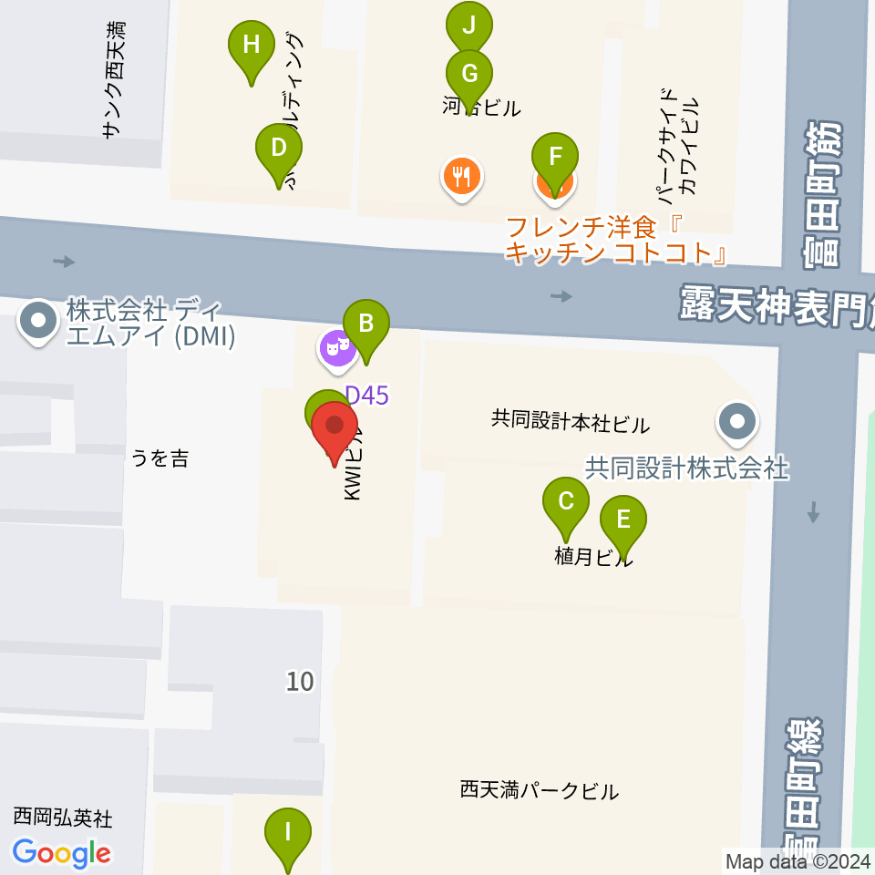 西天満D45周辺のファミレス・ファーストフード一覧地図