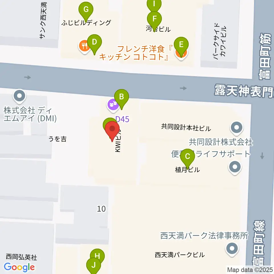 西天満D45周辺のファミレス・ファーストフード一覧地図