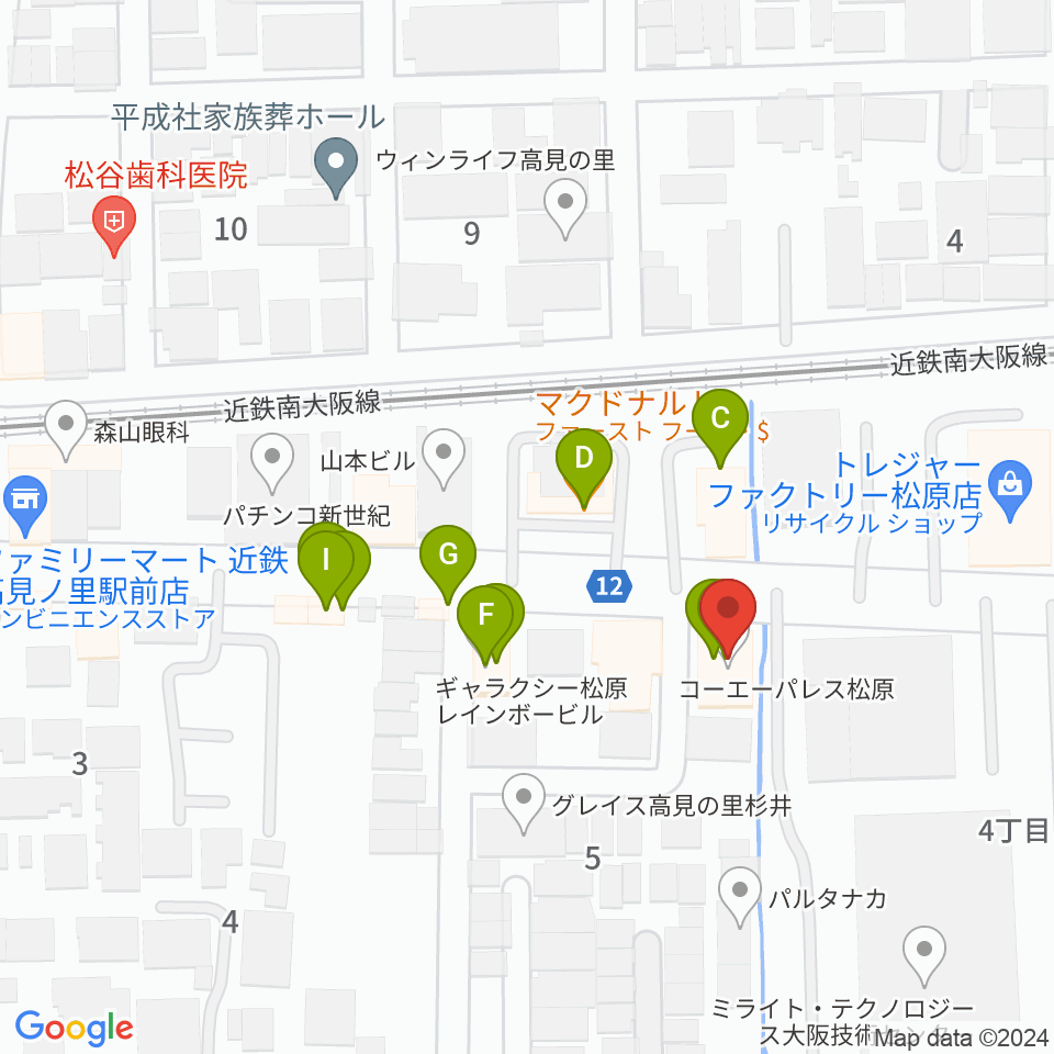 高見ノ里K's2周辺のファミレス・ファーストフード一覧地図