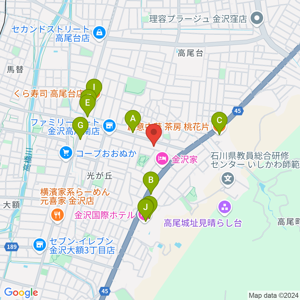 北村 箏・三弦教室周辺のファミレス・ファーストフード一覧地図