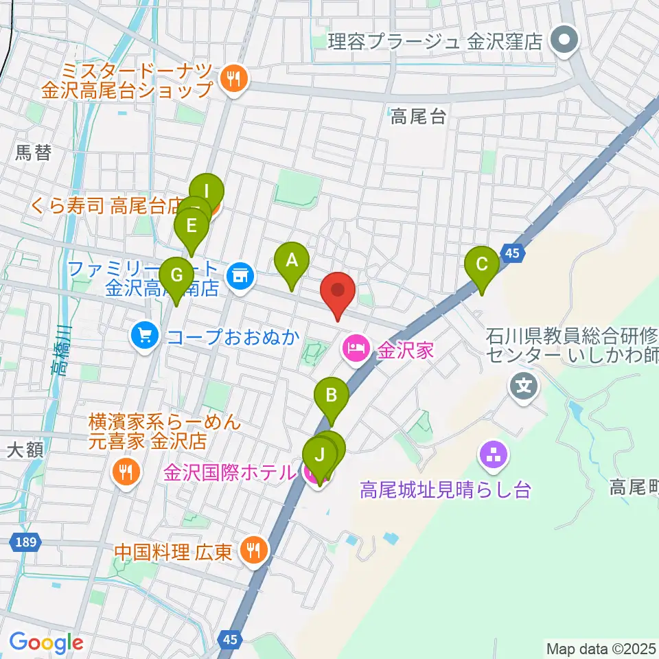 北村 箏・三弦教室周辺のファミレス・ファーストフード一覧地図