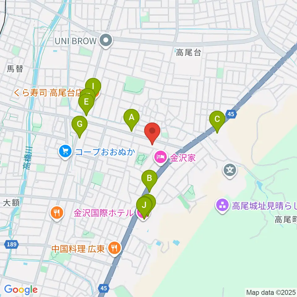 北村 箏・三弦教室周辺のファミレス・ファーストフード一覧地図