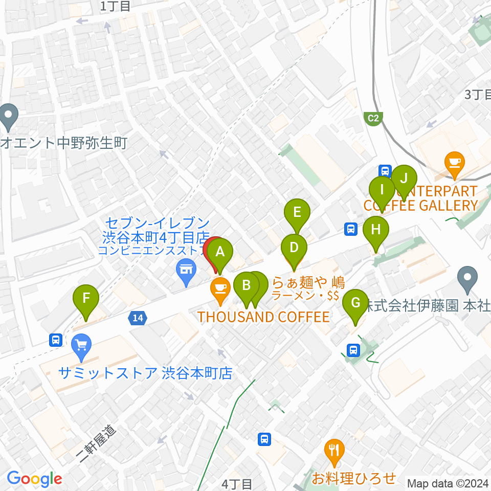 西新宿TOGI BAR周辺のファミレス・ファーストフード一覧地図